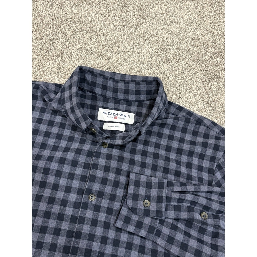 Mizzen+Main Trim Fit Performance Gingham Dress Shirt Mens XL Gray Navy Blue USA